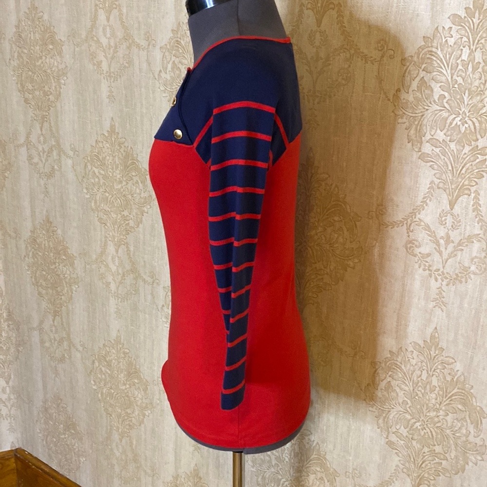 Ralph Lauren Red & Navy Nautical Gold Button Top S - Picture 5 of 7